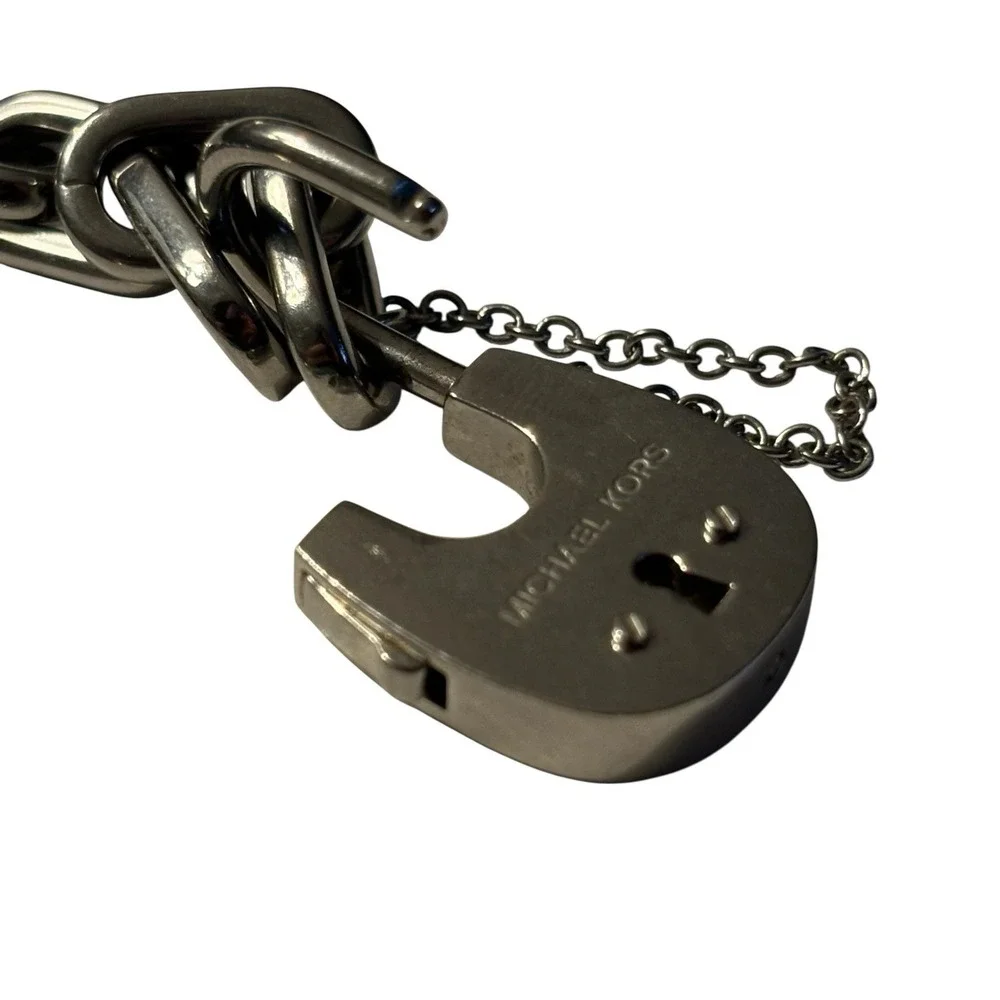 Michael Kors Bracelet Chain Link With Padlock And Safety Chain Silver Tone Metal - Picture 12 of 16